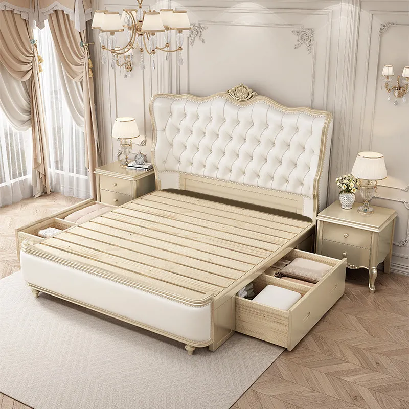 #Solid Wood Modern Luxury Storage Bed with Upholstered Comfortable Space Saving Extendable Features for Master Bedroom