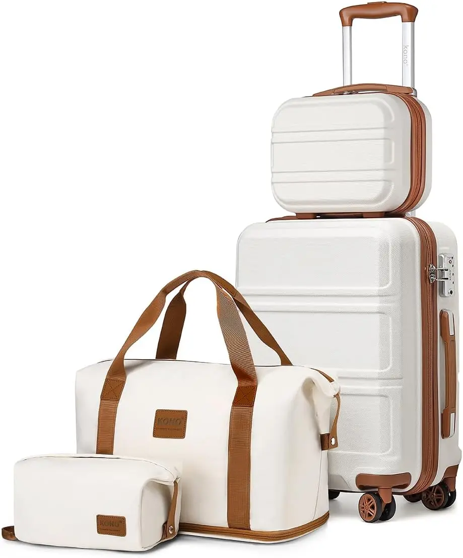 

4-Piece Hardside Carry-On Luggage Set with TSA Lock, Spinner Wheels, Lightweight PC+ABS Suitcase in Cream White
