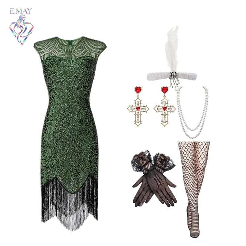 Retro Beaded Fringe Dress round Neck Gown for Stage Performance And Banquet Elegant Women's Traditional Costume Summer New Ar...