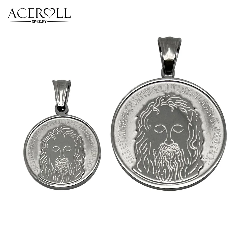 ACEROLL Colgante de acero inoxidable de la medalla del Santo Cara de Jesús para cristiano, medalla JHS