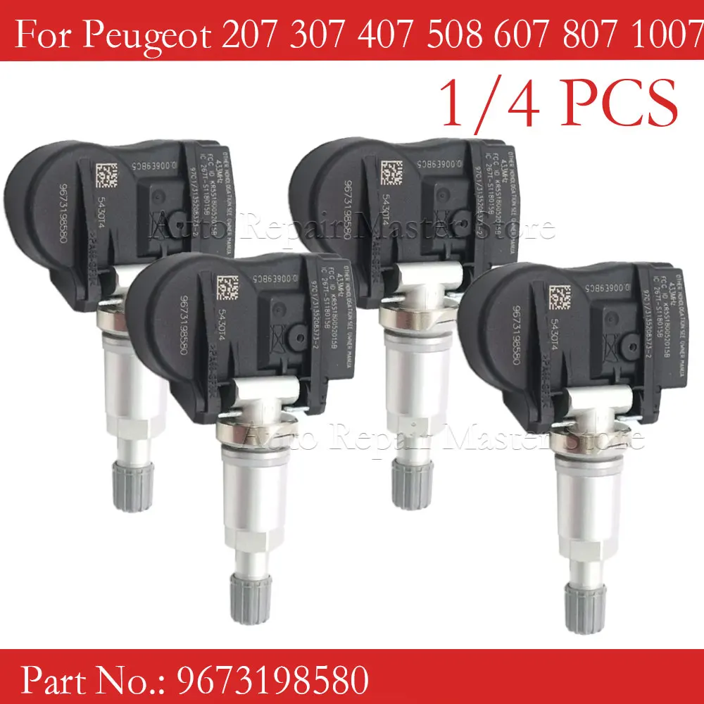 1/4PCS 433MHz Tire Pressure Sensor For Citroen C4 C5 C6 C8 Peugeot 1007 207 307 508 807 Lancia Voyager 9681102280 9673198580