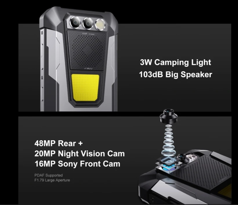 Fossibot F106 PRO 4G هاتف متين MT6769CZ CPU 6.58 "120 هرتز عرض بطارية 12000 مللي أمبير مع ضوء التخييم الثلاثي برهان الهاتف الذكي #4