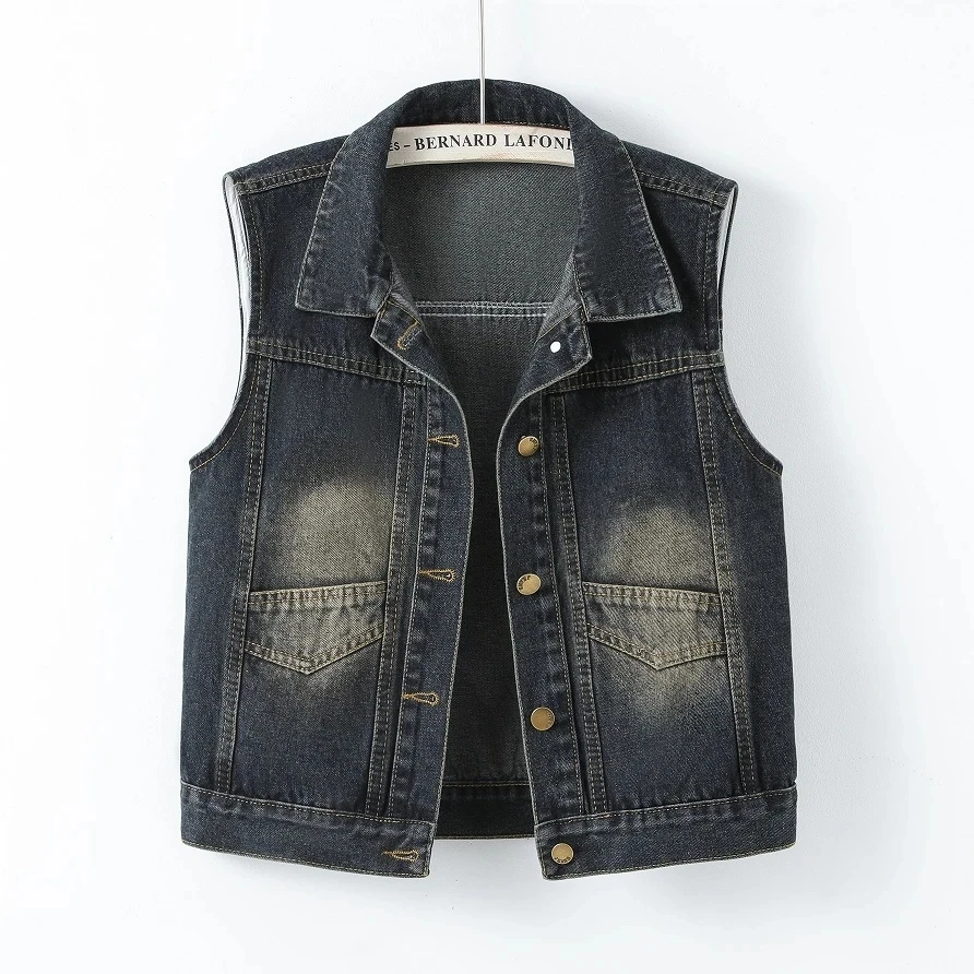 

Джинсовый жилет в стиле ретро, женские короткие стильные джинсы без рукавов, новый весенне-осенний женский корейский свободный джинсовый жилет, топ на бретельках