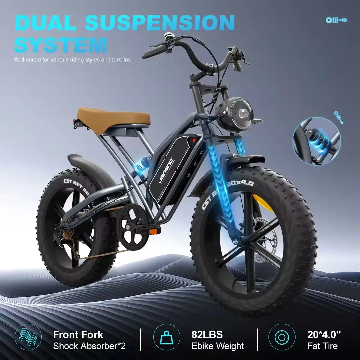 JANSNO X50 Elektrofahrrad Motor 48V17AH Akku 20*4 Zoll All-Terrain-Fat-Tire-E-Bike für Erwachsene mit 7-Gang-Shimano-Schaltung – Detail 9