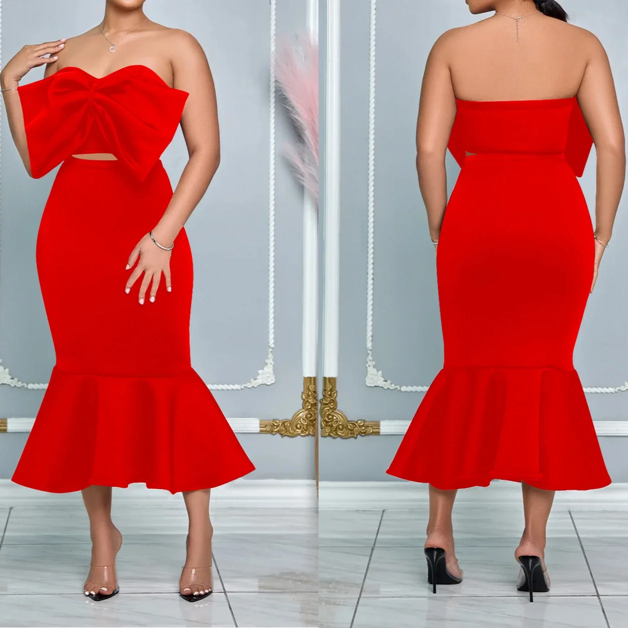 Vestido elegante con lazo a la moda para mujer, vestido de fiesta de boda, cóctel, graduación, conjunto de 2 piezas, vestidos de noche formales de cumpleaños sexys Xiny9989