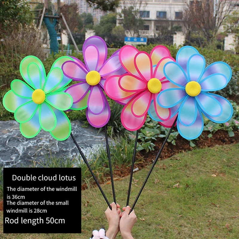 

Lawn Decoration Wind Spinner Double Layer Pinwheels With Stake Eye Catching For Garden Children Outdoor Activities