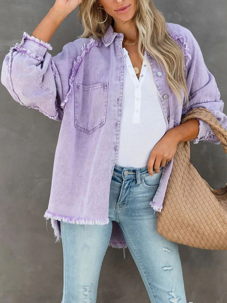 New 2024 Autumn Spring Women Solid Shirt Blusa Retro Denim Loose Korean Female Buttons Tops Vintage Casual Long Sleeve Blouses