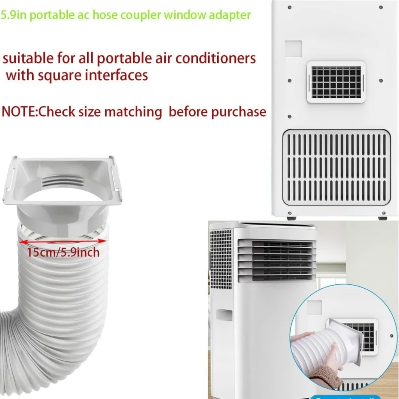 Air Conditioner Exhaust Hose Coupler, Square Outlet Adapter with Round Collar for 5.9 Inch Hose Replacement Part for Indoor Use