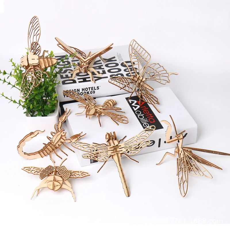 Children DIY Puzzle Toy Handmade Assembly Model Jigsaw Board Wooden Insect Animal Montessori Educational Toy Home Craft Decorat