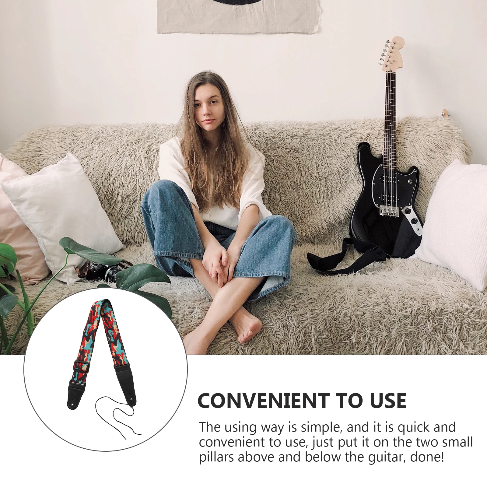 

Camouflage Guitar Strap Light Weight Cotton Instrument Straps Adjustable Pure Durable