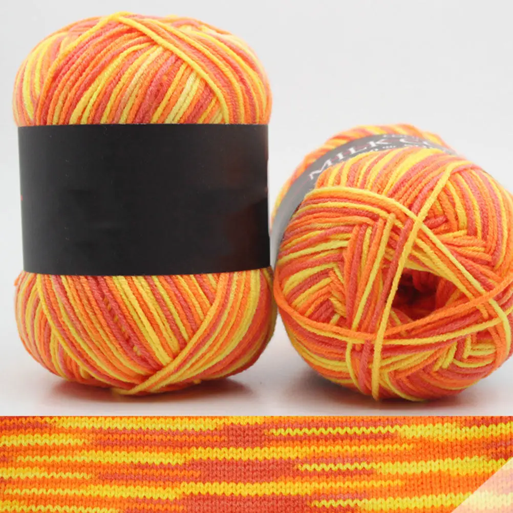 

5 Rolls Multicolor Gradient Cotton Yarn Three-Ply Knitting Yarn Crochet Thread for Accessories Sweaters Gloves Shawls Scarves