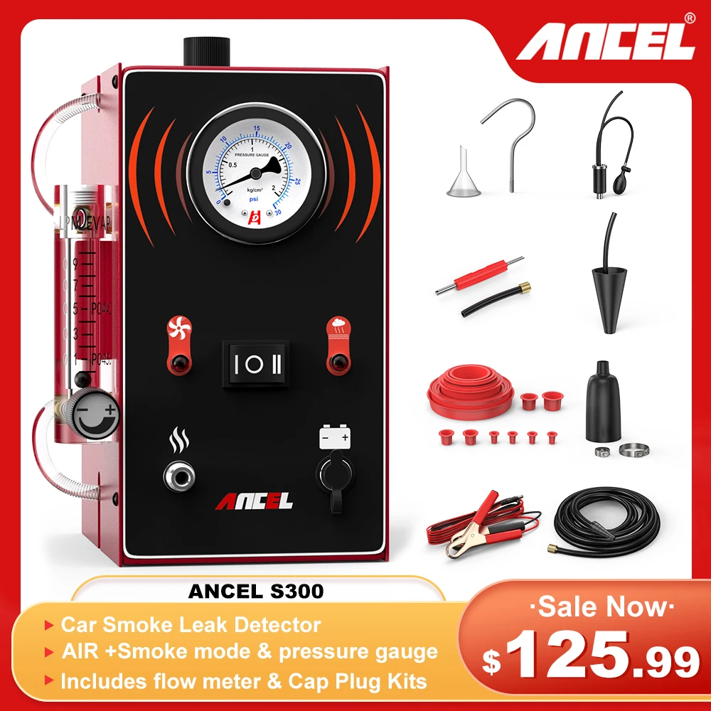 ANCEL-Detector de fugas de humo de coche S300, herramienta de diagnóstico Turbo de 12V, EVAP generador de humo, localizador de fugas de tubería,