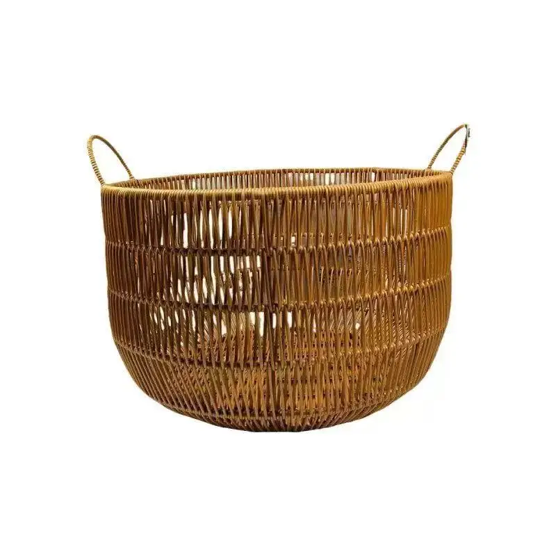 Handmade Rattan-Look Woven Storage Basket | Dual-Handle Laundry Hamper | Multi-Purpose Organizer for Living Room/Bathroom