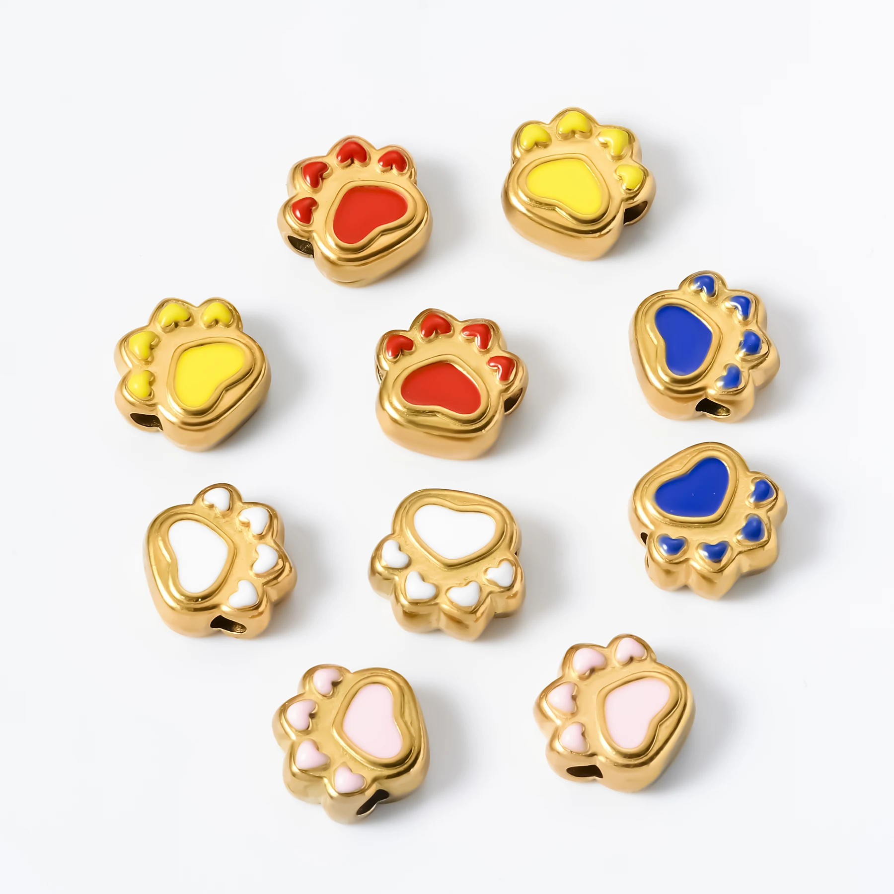 

10Pcs Cute Stainless Steel Paw Print Beads Hole 3mm Dog Cat Bear Paw Charms for Making Jewelry Necklace Bracelet DIY Supplies