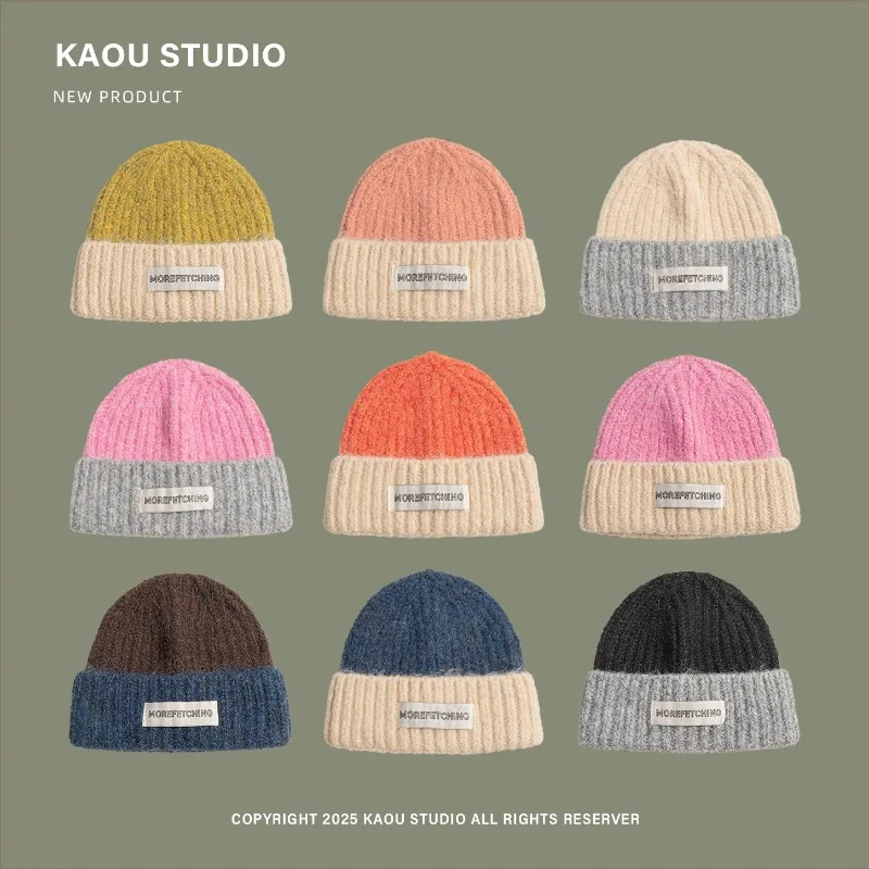 

Autumn Winter Fashion Color Matching Knitted Women's Hat Outdoor Leisure Warm Ear Protection Versatile Leisure Beanies for Men