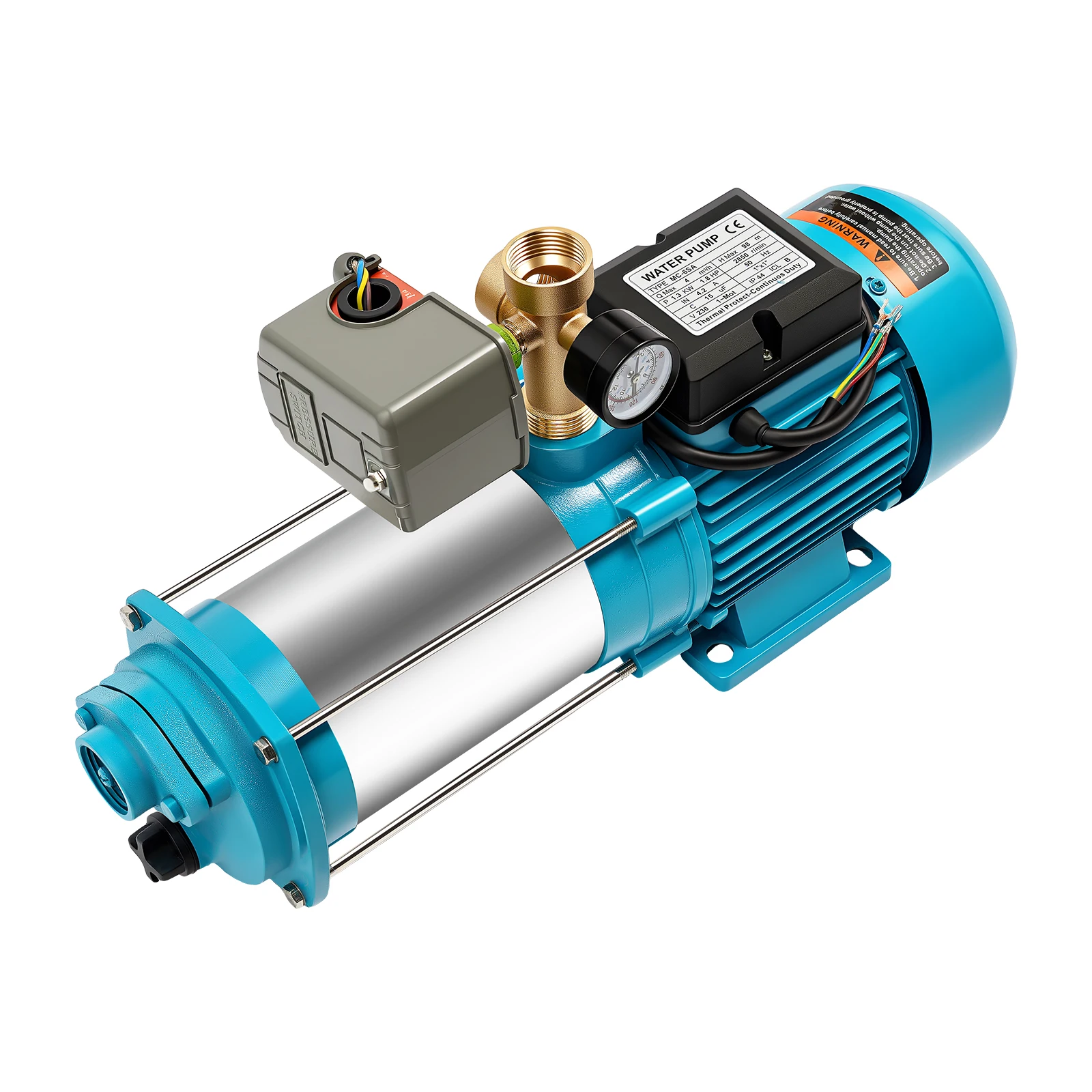 IP44 Wasserdichte Kreiselwasserpumpe - Selbstansaugende Pumpe mit Manometer, 98m Förderhöhe, 4000L/h für Bewässerungs-/Kühlsysteme – Detail 1