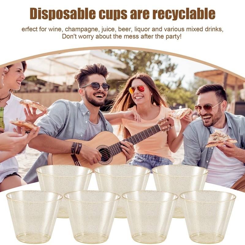 Golden Plastic Cup Disposable Water Cup Golden Powder 90OZ Juice Cup Dessert Cup Mousse Cup Wedding Tableware Decoration