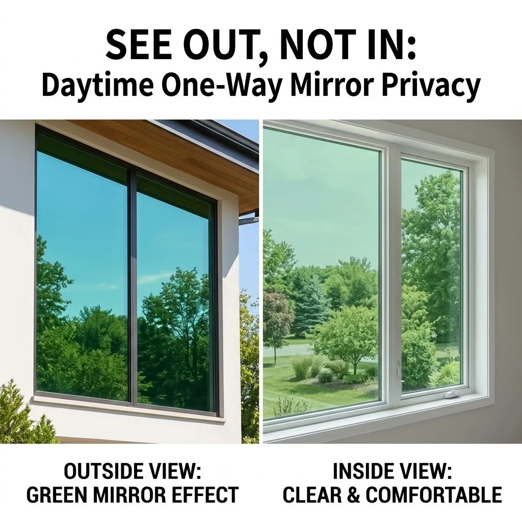 Static Cling One Way Mirror Window Film Green Silver Dual‑Sided Heat Insulation Anti‑UV Privacy No‑Glue Window Tint for Home Off