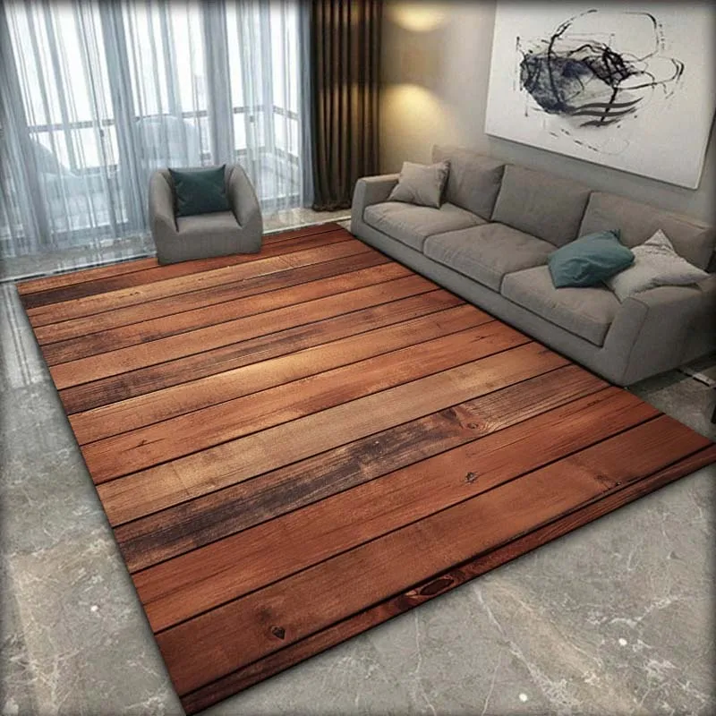 Creative Wood Pattern Carpets for Living Room Decoration Home Rug Bedroom Bedside Footpad Kitchen Bathroom Non-slip Floor Mat