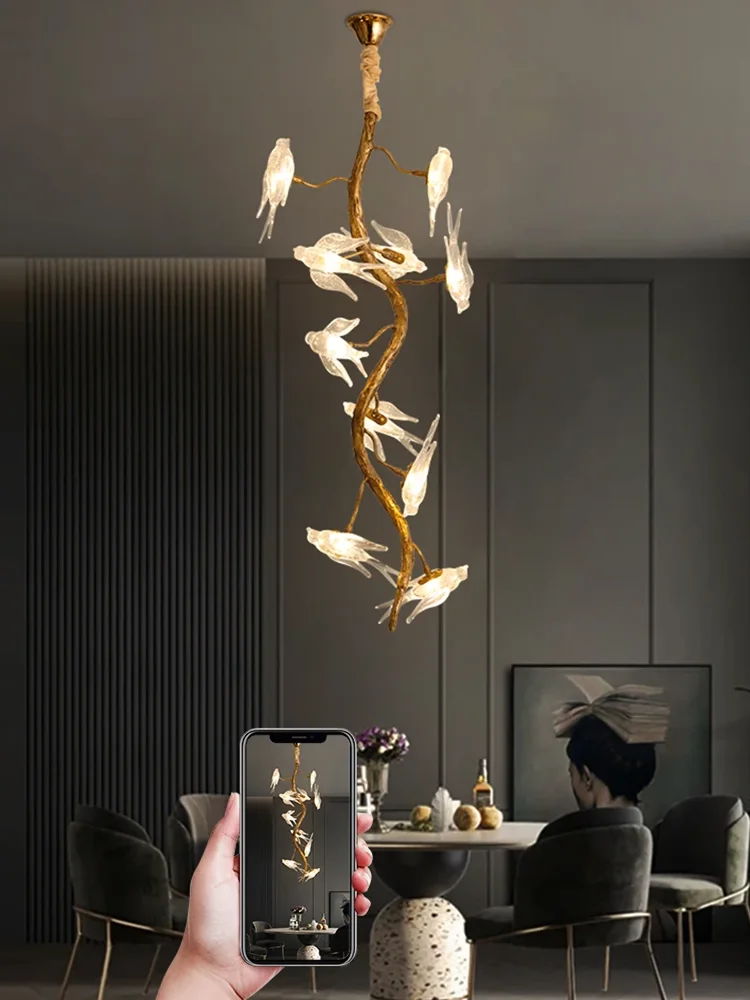 Glazen Vogel Kroonluchter Vintage Designer Tak hangende verlichtingsarmaturen Woonkamer Luxe Loft Eettafel art deco kroonluchter - afbeelding 2