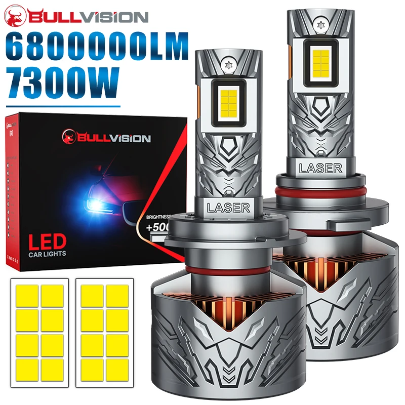 BULLVISION H7 H4 Led Headlights CANBUS H11 H8 H9 9012 9006 9005 HB3 HB4 Turbo CSP Chips Car Bulbs With Fan 6000K Fog Lamps 2PCS