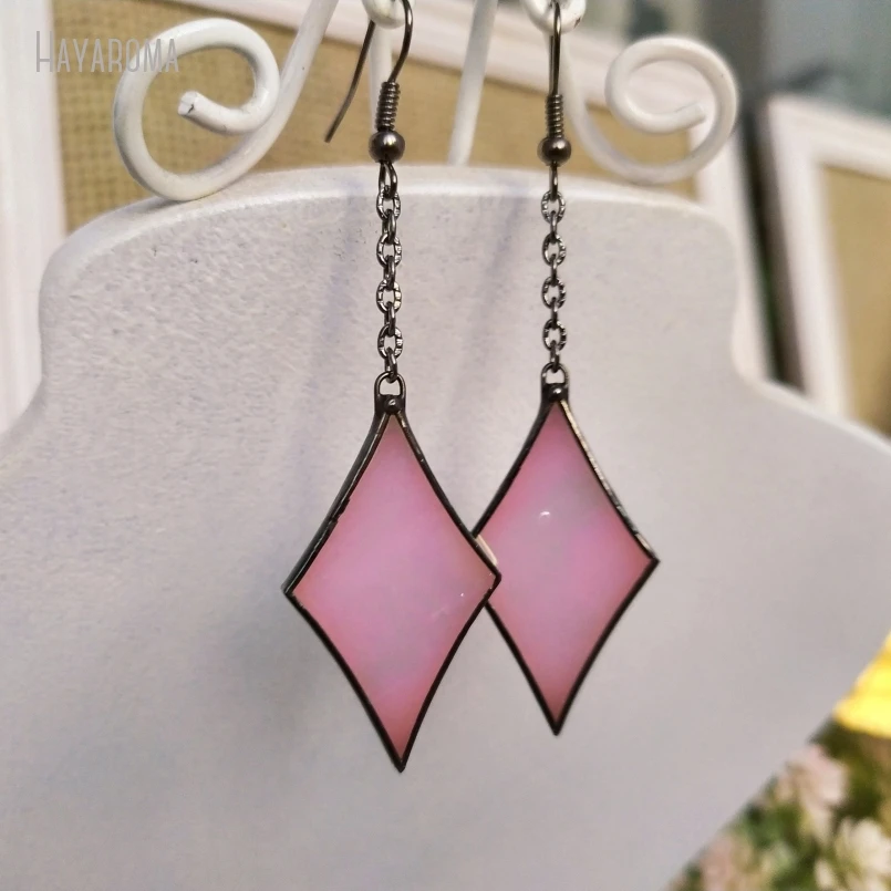 10Pcs Wholesale Black Pink Stained Soldered Sparkle Chain Festival Dangle Earring Blazing Jewelry Art Glass ER39878