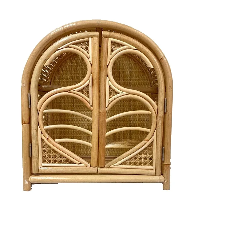 Ins Children\'s Doll Wardrobe Playhouse Toy Storage Cabinet Handmade Weaving Home Decoration Double Door Design Photography Props