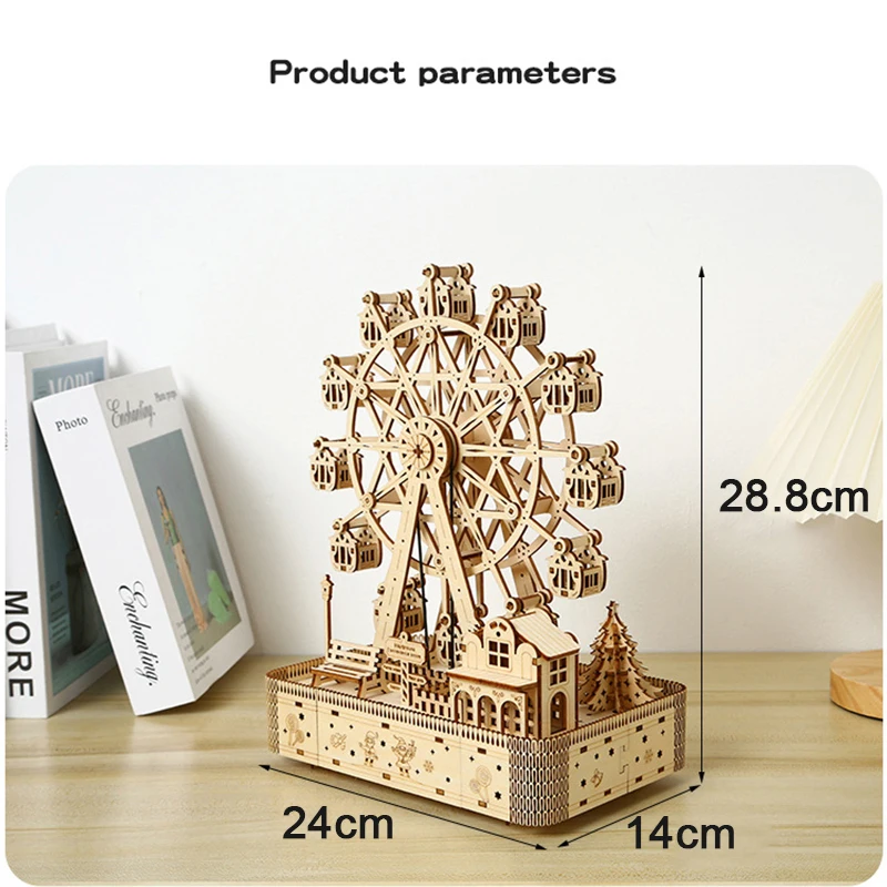 NEW Mechanical 3D Puzzle DIY Wooden Ferris Wheel with Music Light Model Building Kits Handmade Crafts Toys for Children Gifts