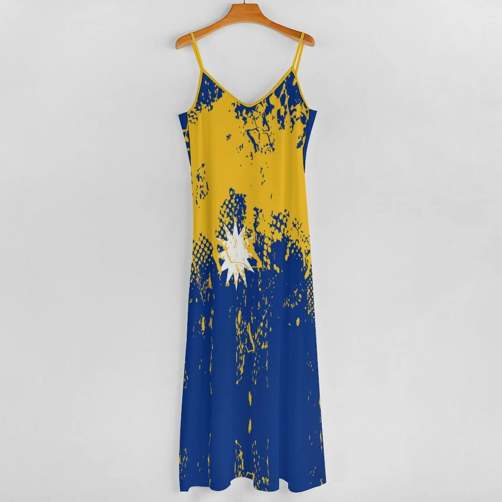 Robes longues robe Nauru drapeau imprimé nouveau décontracté sans manches femmes col en v robe imprimée balançoire robes rétro