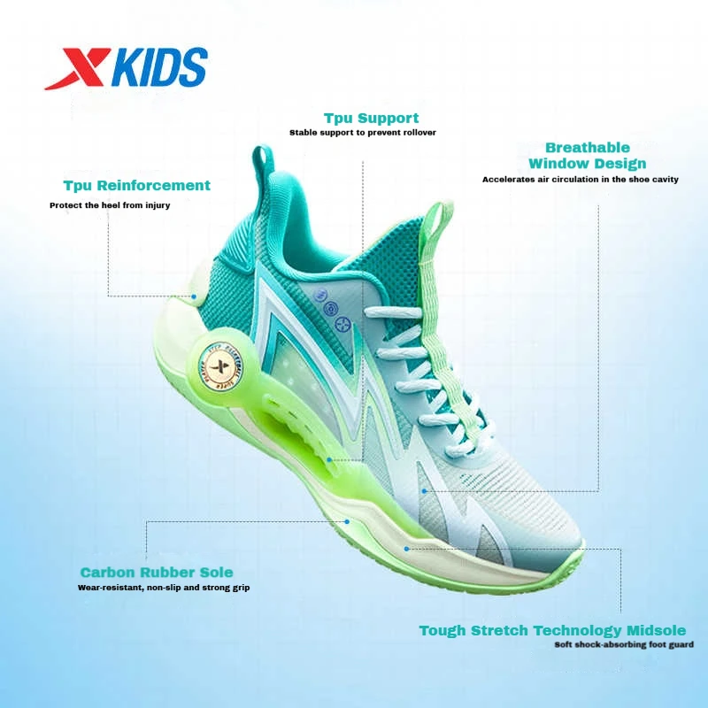 Xtep Children's Basketball Shoes 2025 Spring Soft Sole Lightweight Shock-Absorption Stability Sneaker For Boys 675215129162