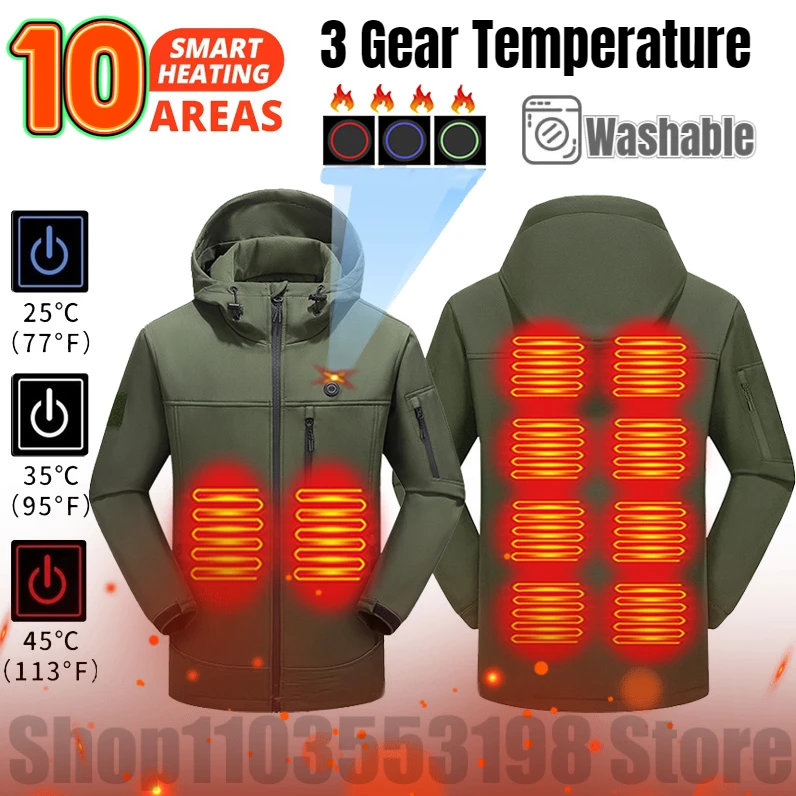 10 Areas Heated Jacket Men Winter Women's Motorcycle Jacket USB Electric Moto Heating Jacket Heated Vest Thermal Coat Clothing