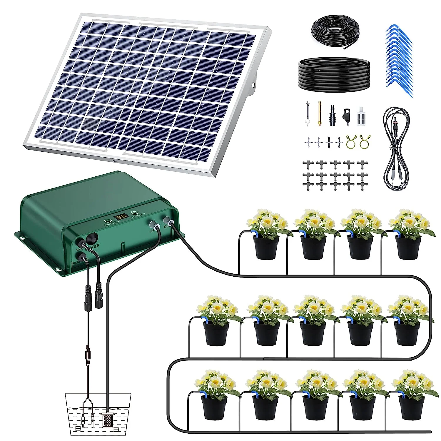 

Automatic Drip System Controllers DIY Micro Drip Kit Home Garden Balcony Solar Powered Plants Watering Irrigation