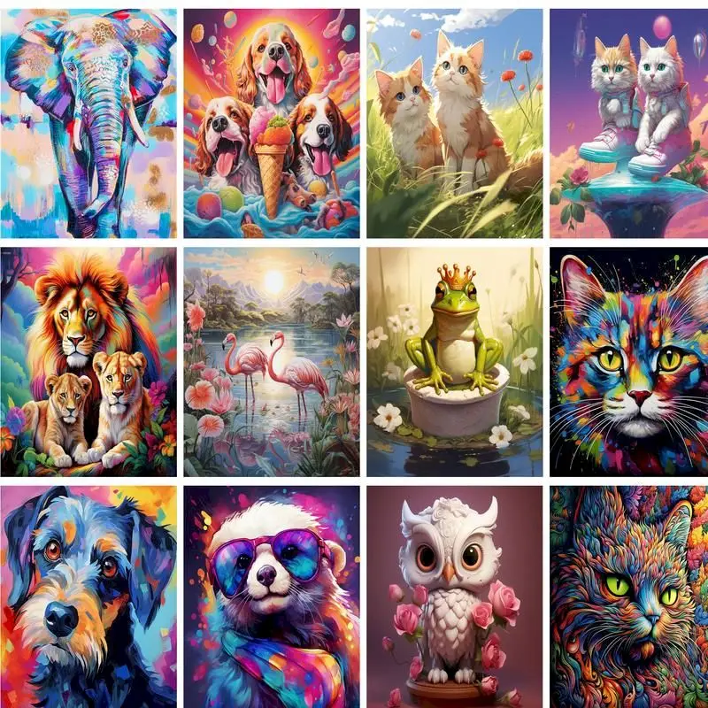 

GATYZTORY 5d Diamond Painting Flower Cross Stitch Kits Full Round Picture Rhinestones Animal Dog Embroidery For Home Wall Decor