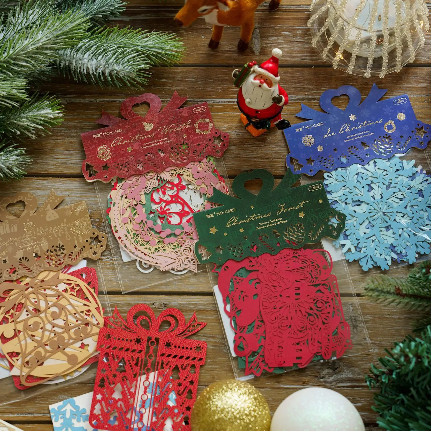 10pcs/Pack Christmas Carol Series Lace Paper Vintage Hollow out Festival Packing Decorative Gift Non-Adhesive Material Paper