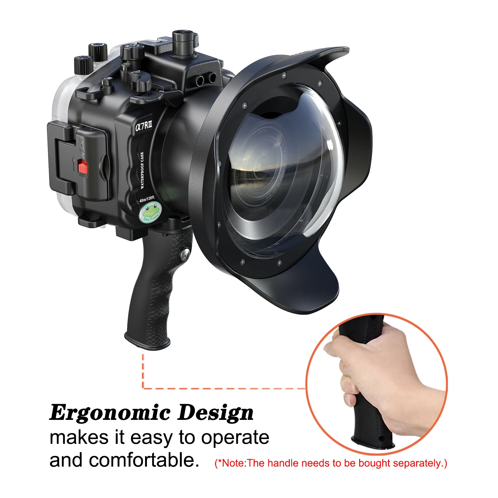 Caixa de câmera à prova d'água Seafrogs com porta Dome de 8 "para Sony A7RIII 24-70mm16-35mm14-24mm 12-24mm lente (incluindo porta padrão)