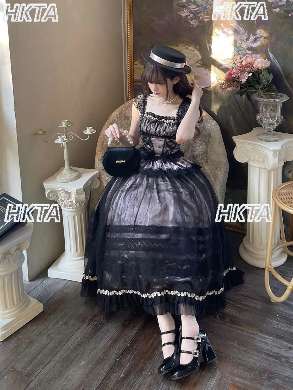 لوليتا فستان الأميرة الحلوة أنيقة الظلام تحلق كم الدانتيل خياطة الأشرطة رمادي أزرق طويل الحمالات سترة تنورة علوية مجموعة النساء