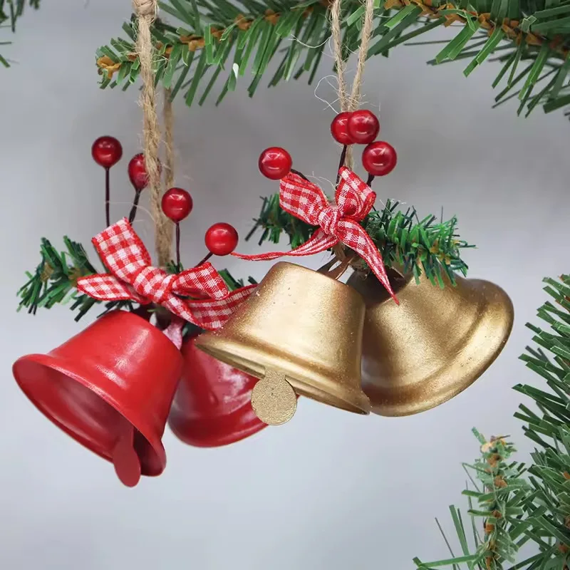 Christmas Bell Ornament Festive Double Horn Pendant for Holiday Tree and Shop Window Decoration DIY Accessory Party Supplies