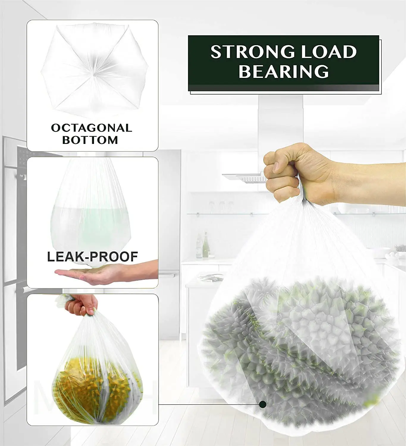 10 L ECO Garbage Bag Biodegradable Bag Translucent  Strong Trash Bags Waste Basket Liners Bag Kitchen Office 17.7 x 19.7 inches