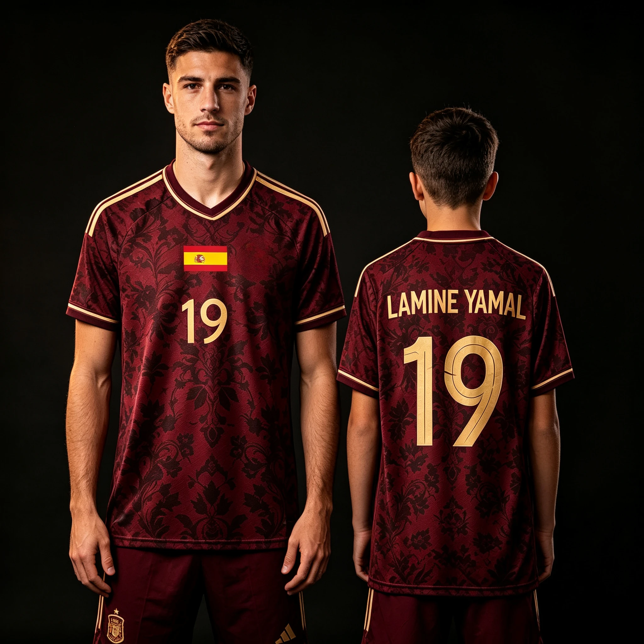 camisa-de-futebol-espanha-lamine-yamal-19-conjunto-familiar-camiseta-de-futebol-de-manga-curta-para-pais-e-filhos-masculino-feminino-e-infantil-borgonha