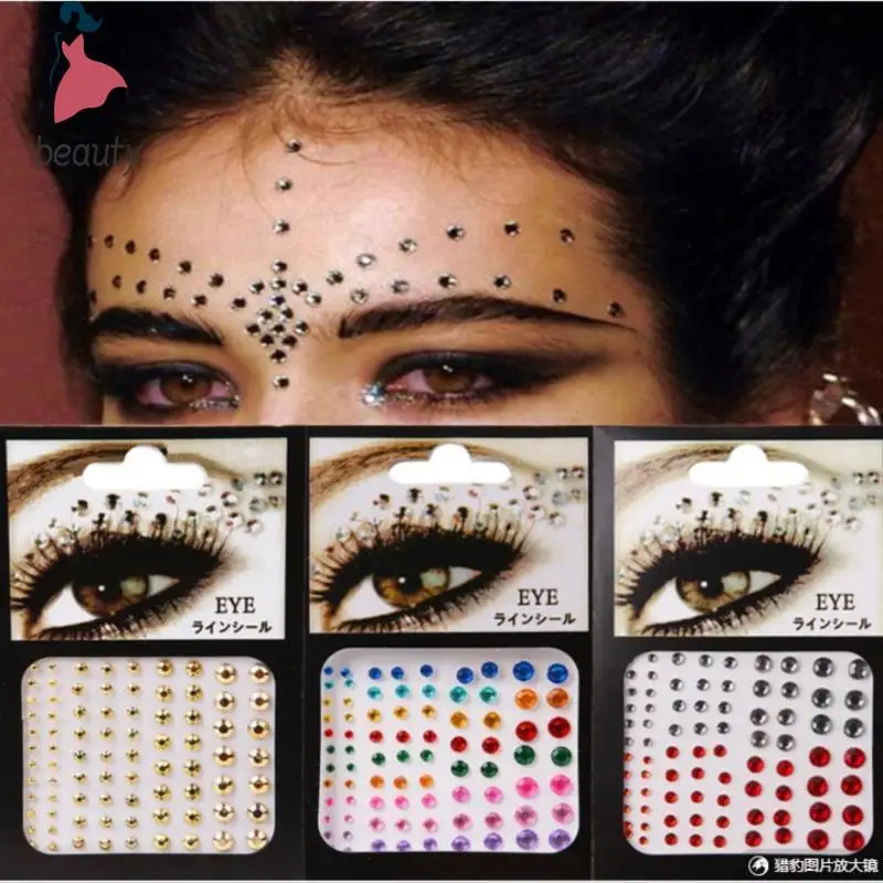 Pegatinas de tatuaje desechables, joyería facial de cristal de Color, Diamante DIY, ojos, cara, cuerpo, decoraciones de maquillaje impermeables, diamantes de imitación