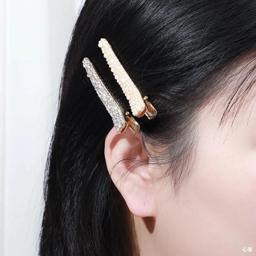 Luxury Crystal Rhinestone Duckbill Hair Clips Fashion Women Girls Pearl Alligator Hairpins Side Bangs Barrettes Hair Accessories