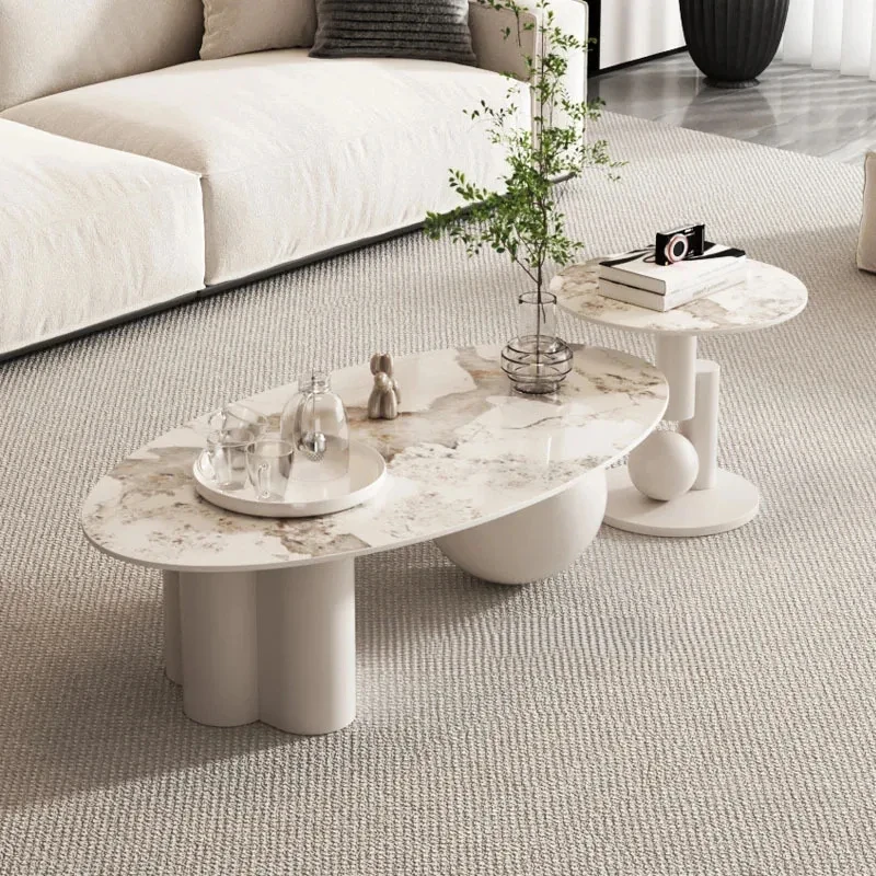 

Light Luxury Modern Simple Oval Tables Italian Slate Coffee Table Combination Living Room Home Small Apartment Sofa Side Table