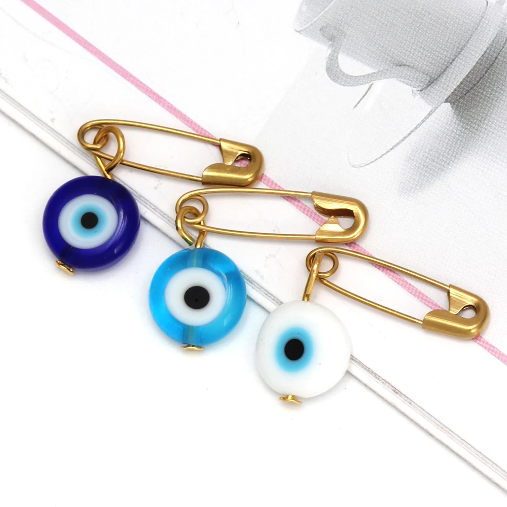 Lucky Eye 3pcs/lot Alloy Charm Brooch Safety Pin DIY Drop Oil Turkish Evil Eye Bead Brooch for Women Girls Men Fashion Jewelry