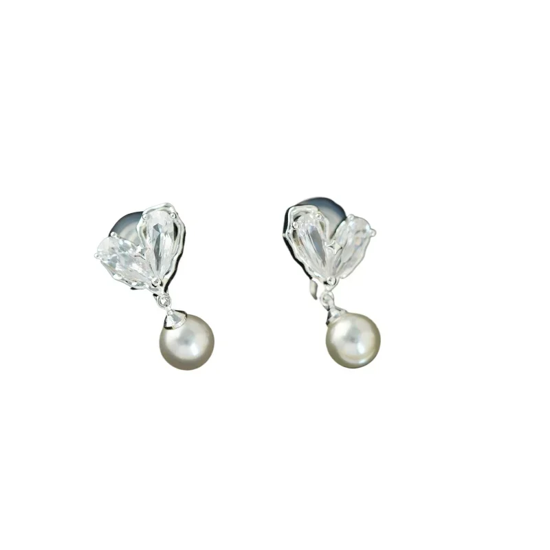 

Exquisite love pearl stud earrings niche ear clips everyday versatile ear rings for women