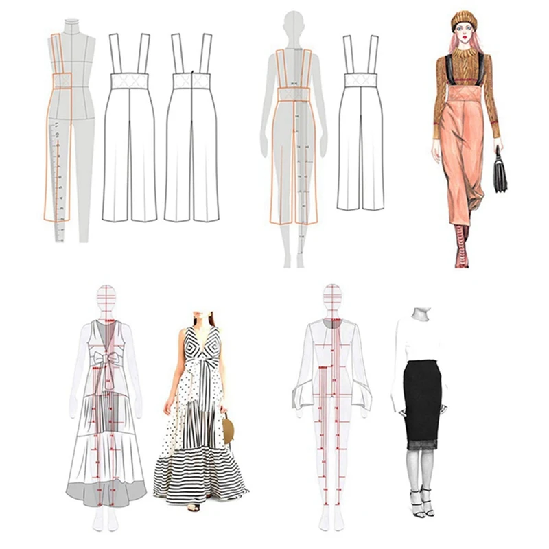 TOP Fashion Illustration Ruler Sketch Template Sewing Ruler Humanoid Pattern Measuring Clothes