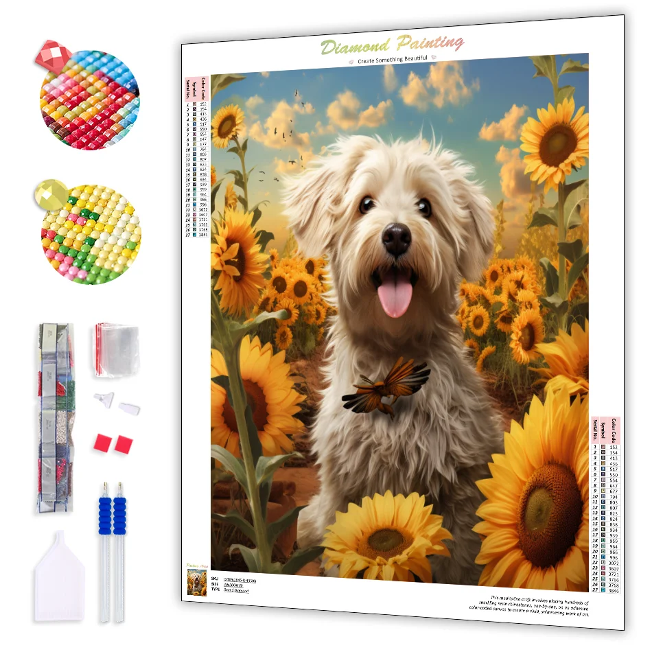 RUOPOTY 5D DIY Diamond Painting Sunflower Dog Full Square/Round Mosaic Embroidery Rhinestone Home Decorative Gift