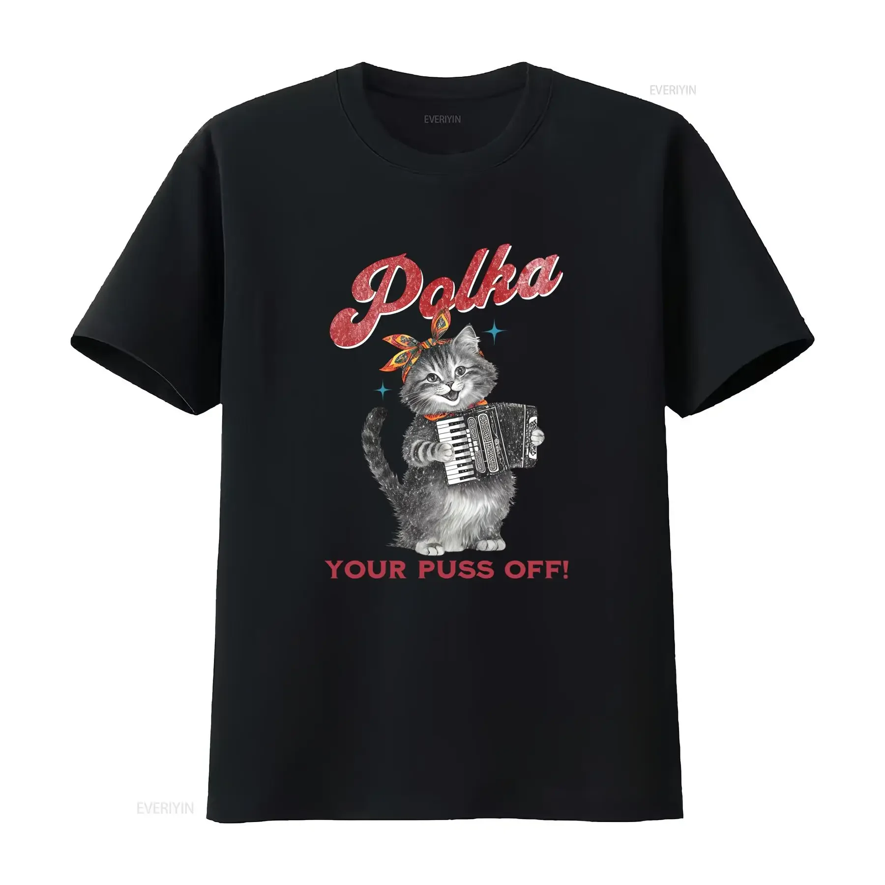 Vintage Funny Polka Music Cat Accordion Print Casual T Shirt vintage Washed Unisex Top For Everyday Wear Comfortable graphic