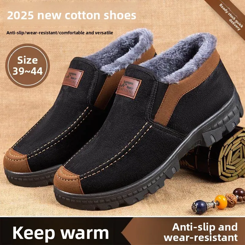 

Men's Winter Thiened Cotton oes Anti-slip Warm Fce Lined One-Step Put-On Dad Sle Beijing Cloth oes for ly