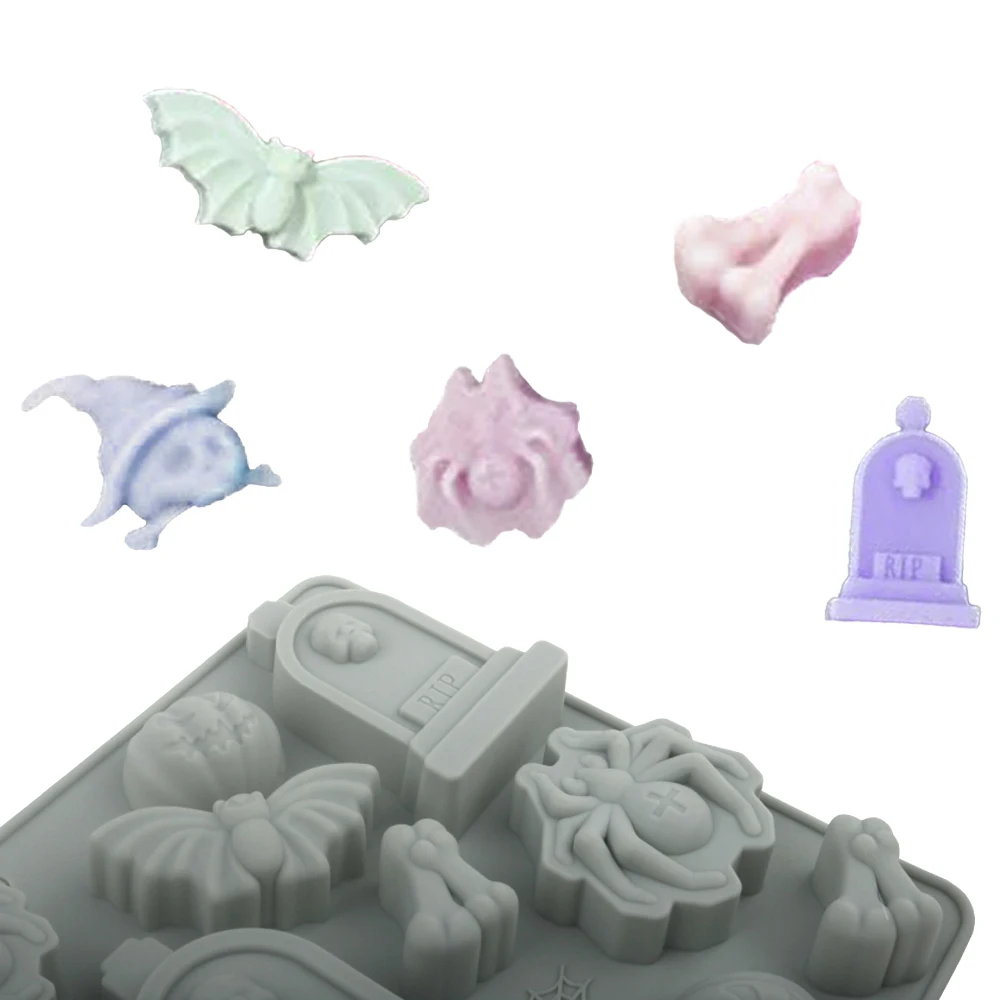Halloween Element Tombstone Spider Pumpkin Bat Skull Silicone Chocolate Mold Halloween Cake Moulds Ice Tray Kitchen Bakeware - view 5