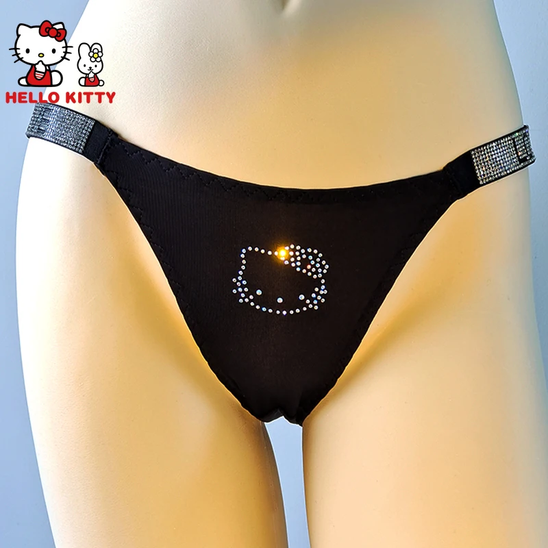 Sexy Hello Kitty Cartoon Large Diamond Rhinestone Underwear Fitness Sports Hip Lifting Low Waist High Fork Fashion Women Briefs